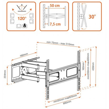 Metronic Full Movement Support Tv 42"/70" Vesa 600x400mm 451068 - 2