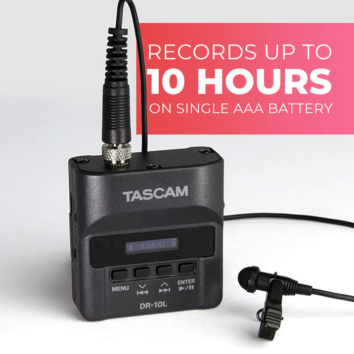 Tascam DR-10L Micro Portable Audio Recorder with Lavalier Microphone (Black) - 4