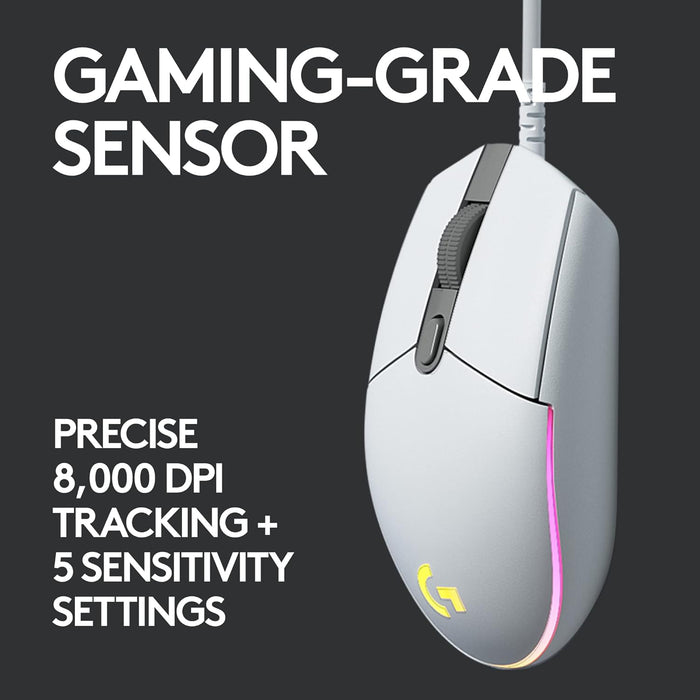 Logitech G102 Light Sync Gaming Mouse - Customizable RGB Lighting - White - Image 3