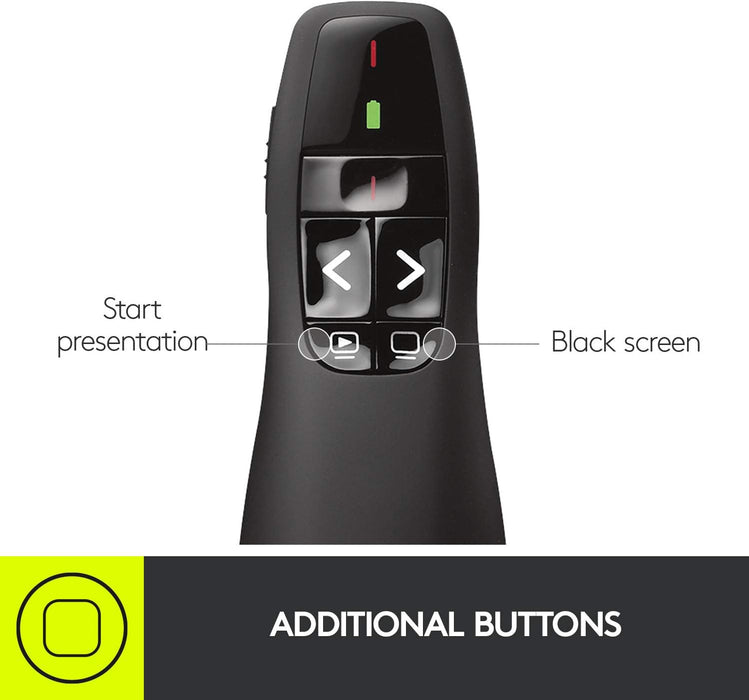 Logitech R400 Wireless Laser Presentation Remote - Black, 910-001363 - Image 6