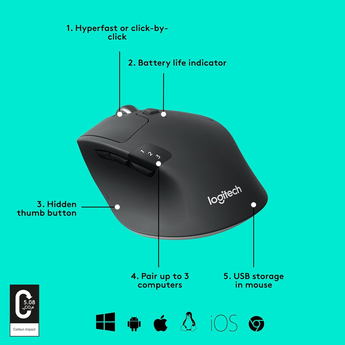 Logitech M720 Wireless Triathlon Mouse - Versatile Multi-Device Connectivity - Image 6