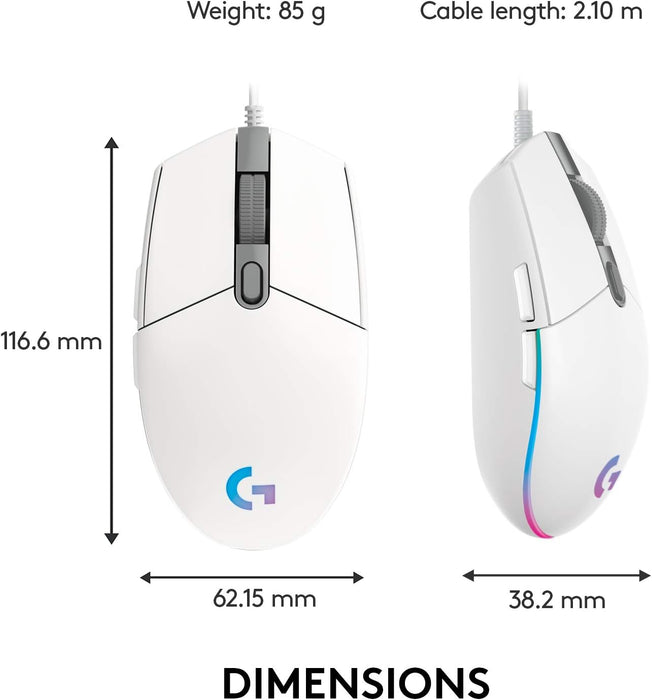 Logitech G102 Light Sync Gaming Mouse - Customizable RGB Lighting - White - Image 8