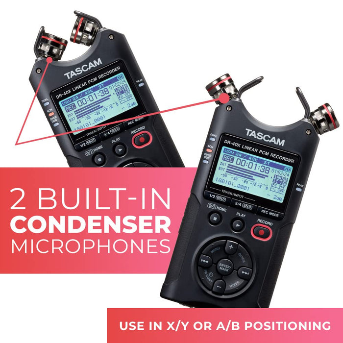 Tascam DR-40X 4-Channel Portable Audio Recorder and USB Interface with Adjustable Mic (DR-40X) - 2