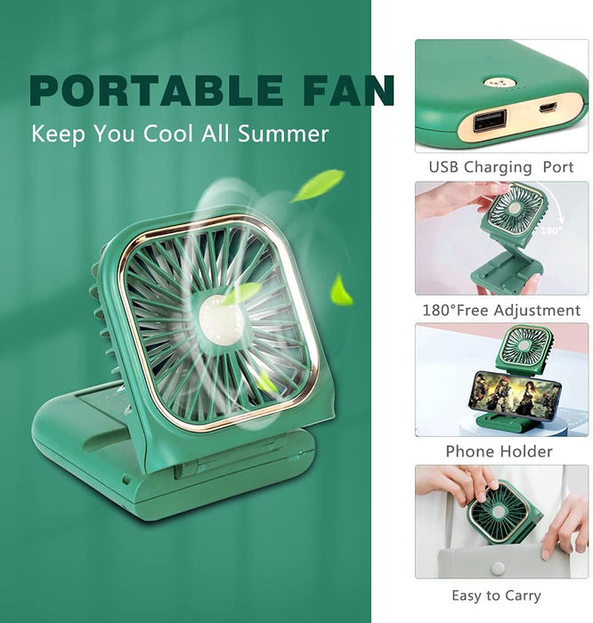 ITFIT 2-in-1 Handheld Fan with Holder - Portable Cooling Solution (ITFITF14) Green - Image 2