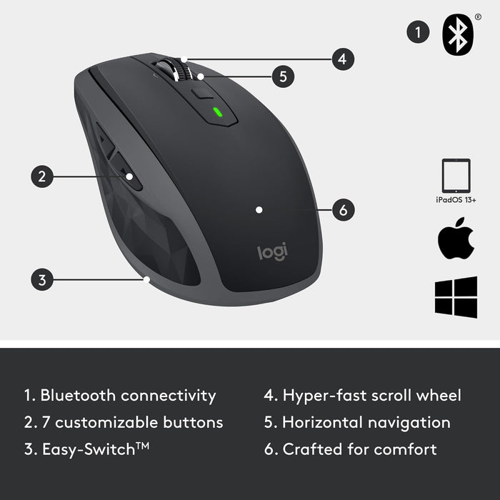 Logitech MX Anywhere 2S Wireless Mouse - Bluetooth Edition (Black) - Image 6