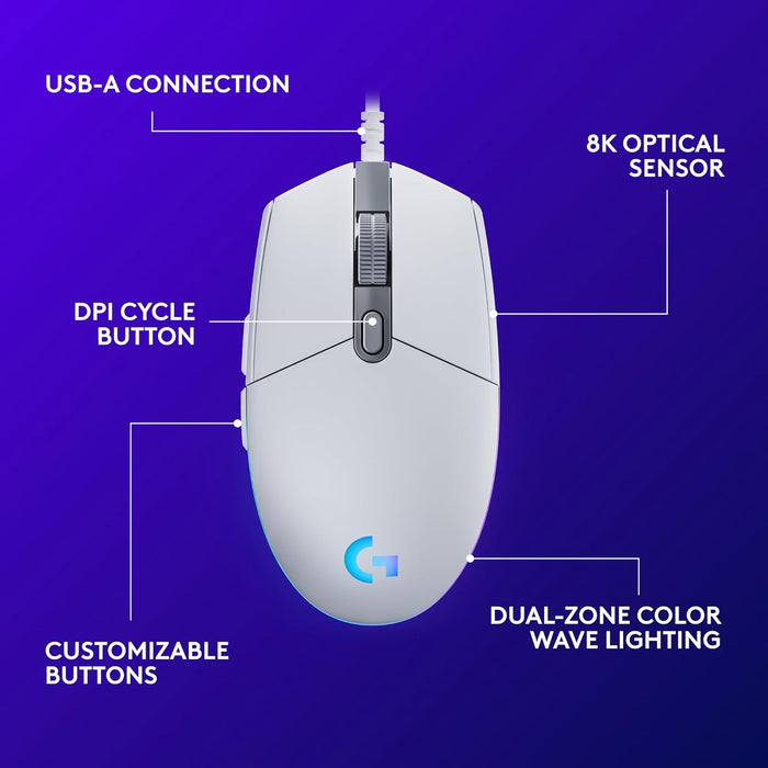 Logitech G203 Lightsync Wired Gaming Mouse - Precision Performance in White - Image 7
