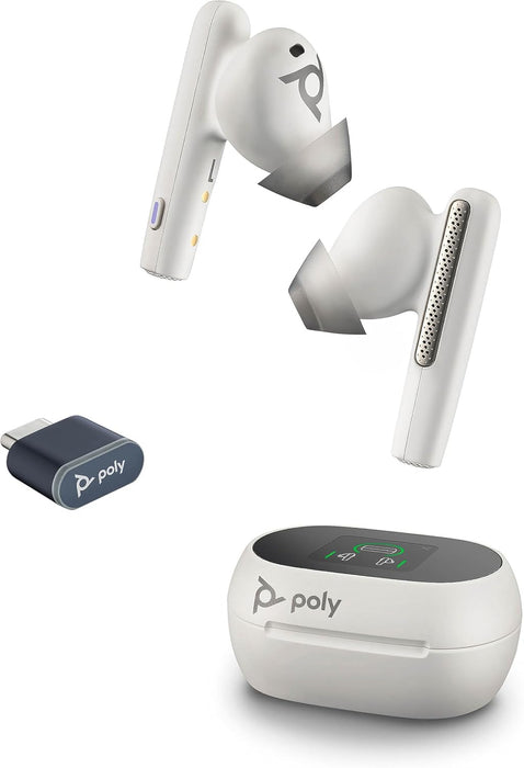 Poly Voyager Free 60+ Wireless Headset - Touchscreen Charge Case (White, BT700A) - Image 1