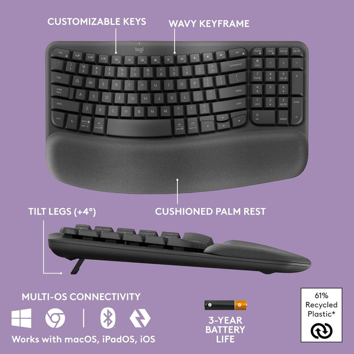 Logitech Wave Keys Wireless Keyboard - Ergonomic Design, Model 920-012281 - Image 6