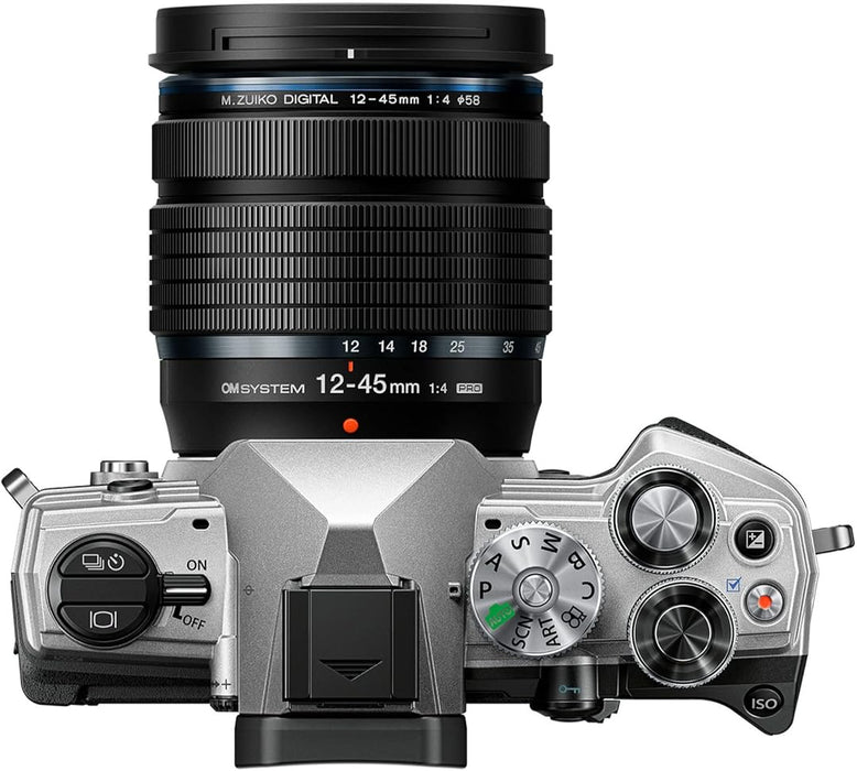OM System OM-5 Mirrorless Camera with 12-45mm F/4 Pro Lens (Silver) - 1