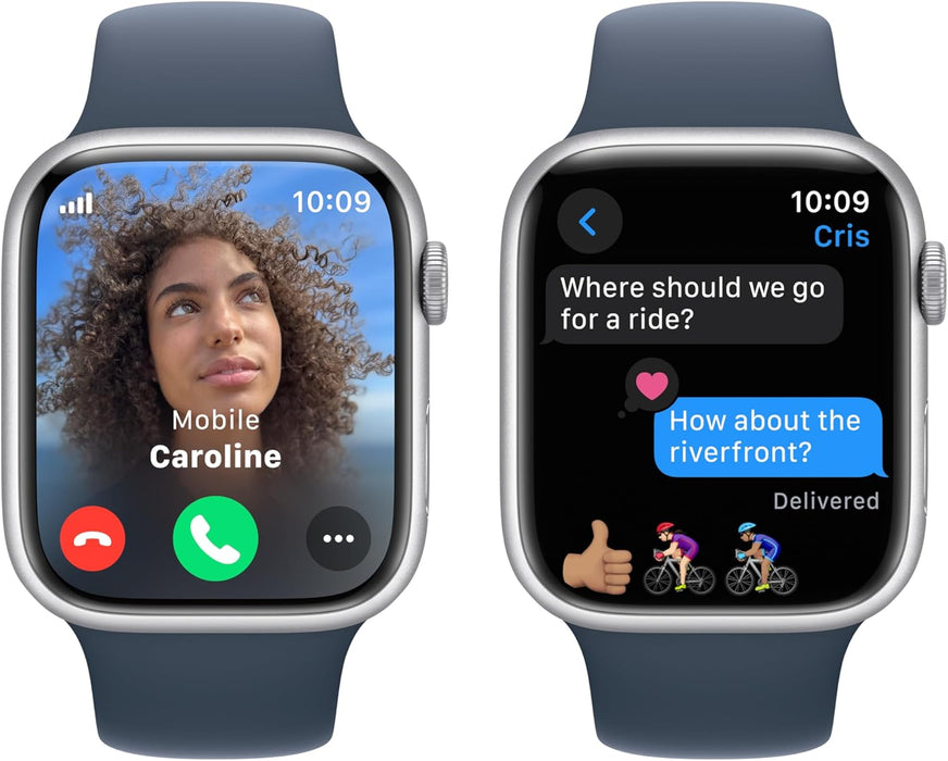 Apple Watch Series 9 45mm GPS+Cellular - Silver Stainless Steel with Storm Blue Sport Band - Image 3