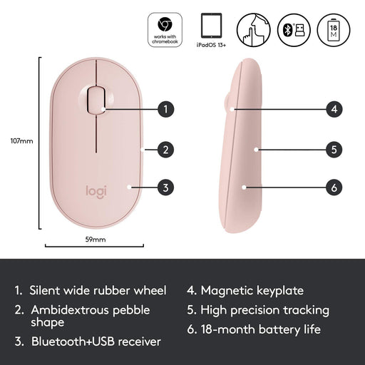 Logitech M350 Pebble Mouse (Pink) - 2