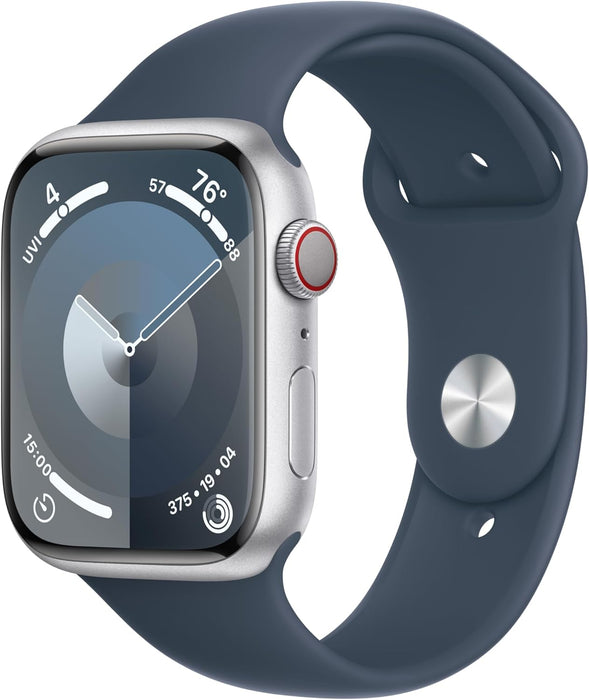 Apple Watch Series 9 45mm GPS+Cellular - Silver Stainless Steel with Storm Blue Sport Band - Image 1