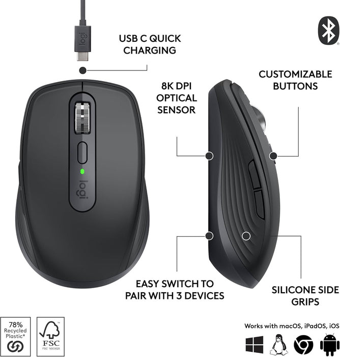 Logitech MX Anywhere 3S Wireless Mouse - Compact Ergonomic Design (Graphite) - Image 6