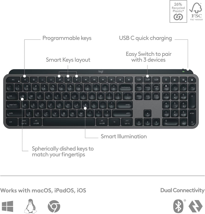 Logitech MX Keys S Wireless Keyboard - Advanced Typing Experience (920-011600) - Image 6