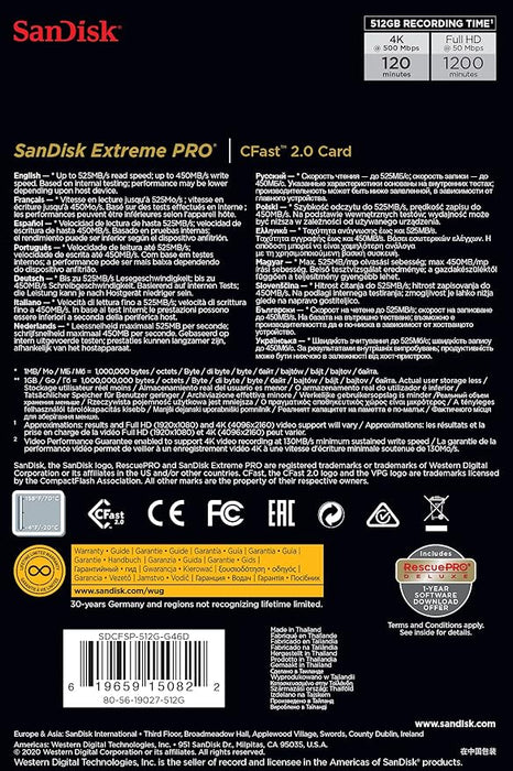 SanDisk Extreme PRO CFast 2.0 - 512GB High-Speed Memory Card SDCFSP-512G-G46D - Image 3