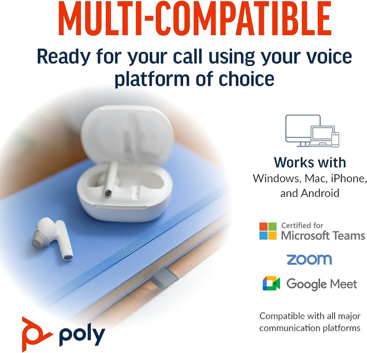 Poly Voyager Free 60+ Wireless Headset - Touchscreen Charge Case (White, BT700A) - Image 6