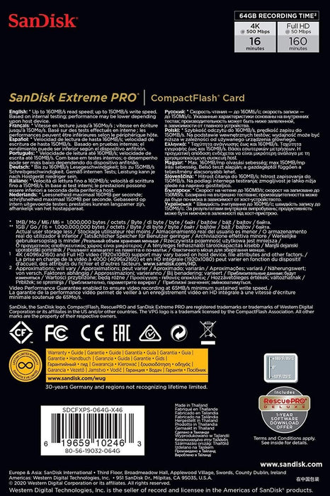 SanDisk Extreme Pro CompactFlash 64GB - 160MB/s Read, 150MB/s Write - Image 5