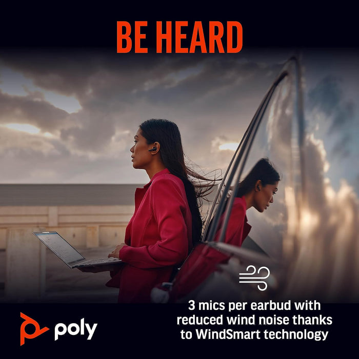 Poly Voyager Free 60+ Wireless Headset - Touchscreen Charge Case (White, BT700A) - Image 3