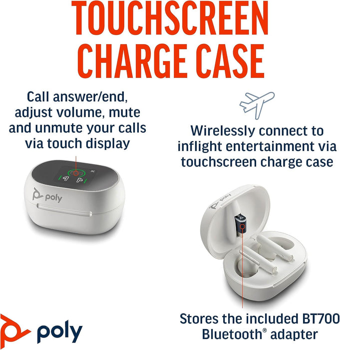 Poly Voyager Free 60+ Wireless Headset - Touchscreen Charge Case (White, BT700A) - Image 2