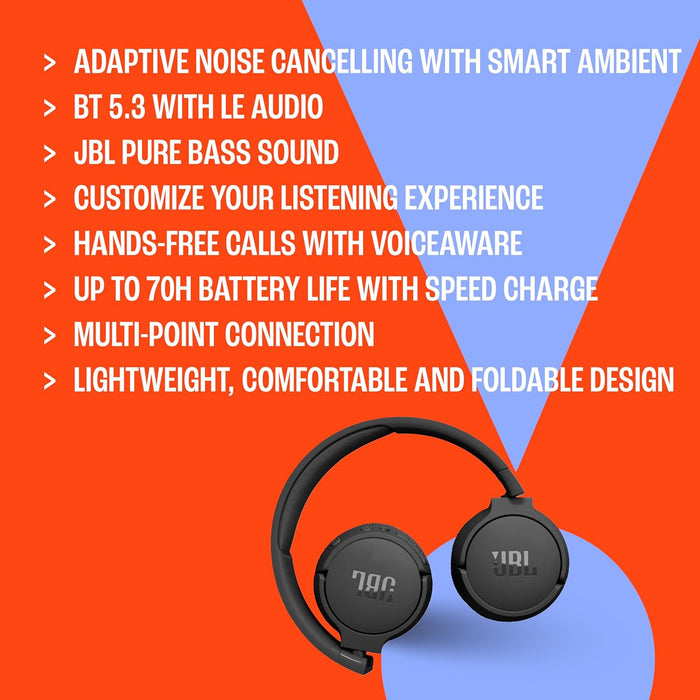 JBL Tune 670NC Wireless On-Ear Headphones - Active Noise Cancelling, Black - Image 8