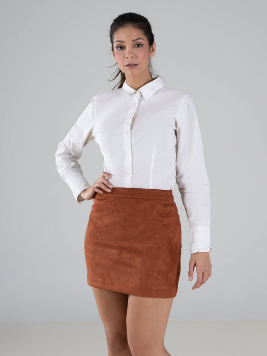 BOHEMIAN RUST FAUX SUEDE MINI SKIRT