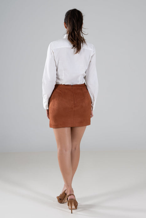 BOHEMIAN RUST FAUX SUEDE MINI SKIRT