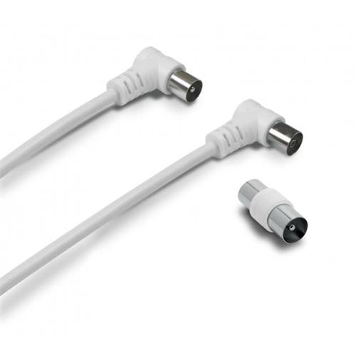 Metronic Coaxial Tv Cable Ø 9.52mm Angled Male/female 2m + Adapter Male/male White 338008 - 1