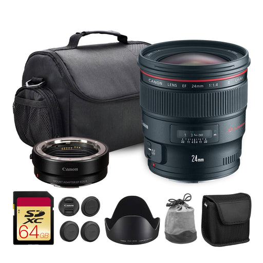 Canon EF 24mm f/1.4L II USM Wide-Angle Prime Lens with Mount Adapter EF-EOS R for Full-Frame & APS-C DSLRs (Black) - New