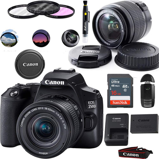 Canon EOS 250D DSLR Kit with EF-S 18-55mm STM Lens, 24.1MP APS-C Sensor, 4K Video, Wi-Fi/Bluetooth (Black) - New