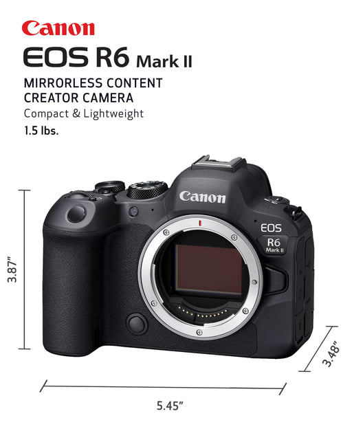 Canon EOS R6 Mark II Mirrorless Camera Body 24.2MP Full-Frame CMOS Sensor with DIGIC X Processor & 40fps Shooting (Black) - New