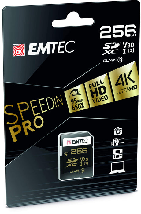 EMTEC ECMSDGXC10SP SDXC Flash Memory Card 256GB UHS-I U3 V30 Class 10 85MB/s Write for 4K Video Recording (Multicolour) - New