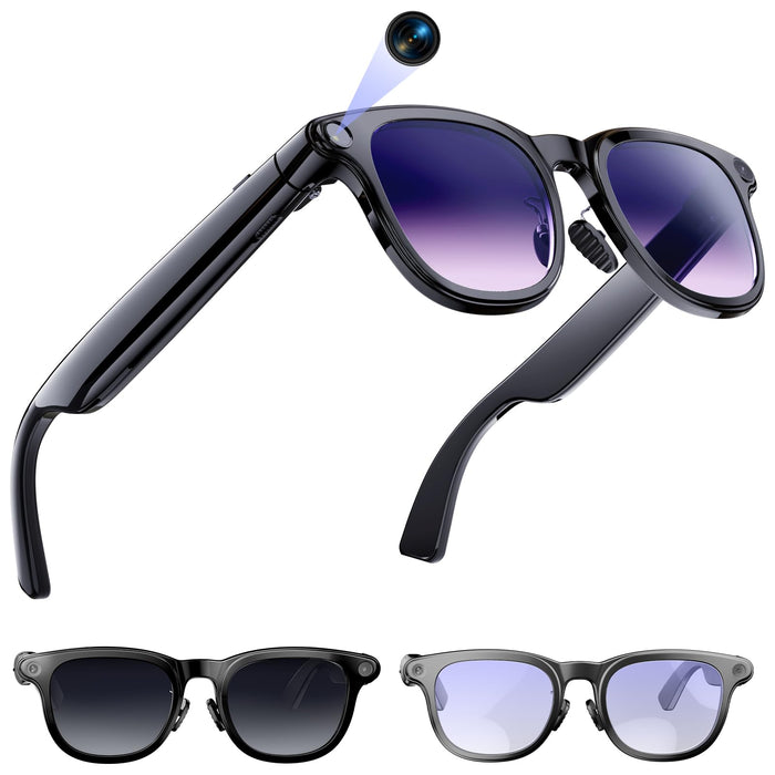 Amwentu A2 AI Smart Glasses with Voice Assistant, 4K 8MP Camera Recording, 144-Language Real-Time Translator, Bluetooth Audio, 10-Hour Battery, IP65 Sweat-Resistant (Lacquer Black) - New