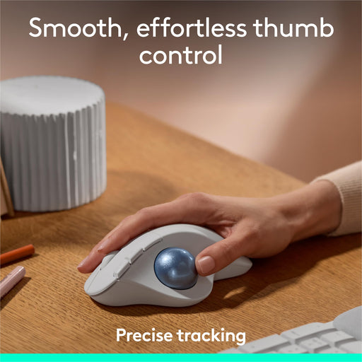 Logitech ERGO M575S Wireless Trackball Mouse with Thumb Control, Bluetooth & USB Receiver, 18-Month Battery (White) - New