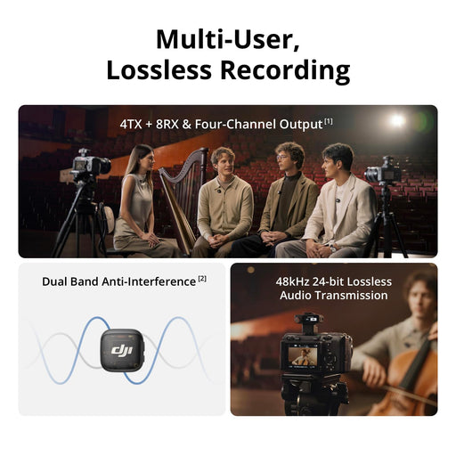 DJI Mic 3 (1 TX + 1 RX) Wireless Lavalier Microphone System with 32-bit Float Recording, Dual-Band Transmission, USB-C Adapter for Cameras, Smartphones & Osmo Devices (Black) - New