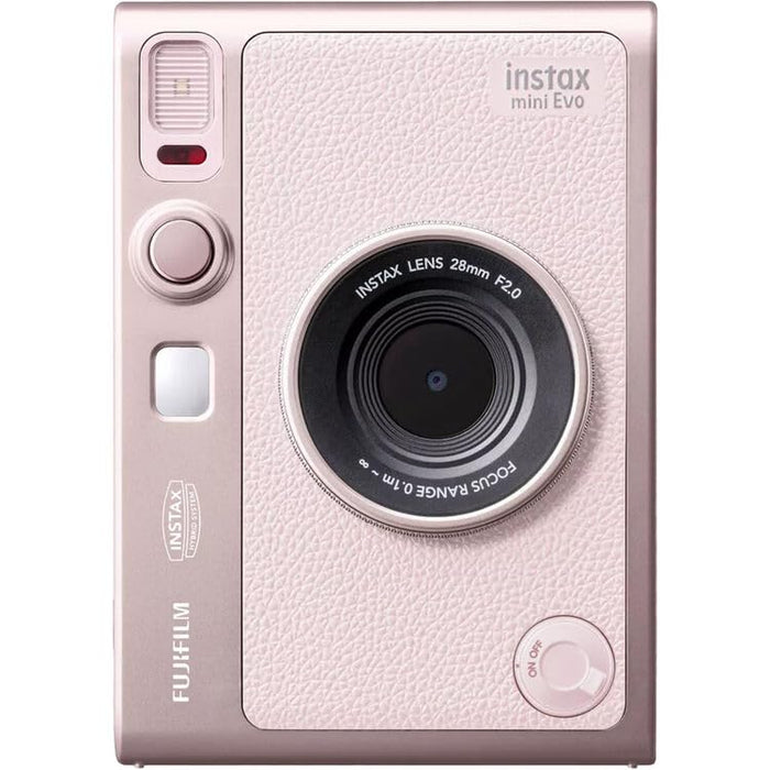 Fujifilm Instax Mini Evo Hybrid Instant Film Camera 28mm f/2 Lens 3.0-Inch LCD 100 Effect Combinations Bundle with 40 Prints & 32GB Card (Gentle Rose) - New