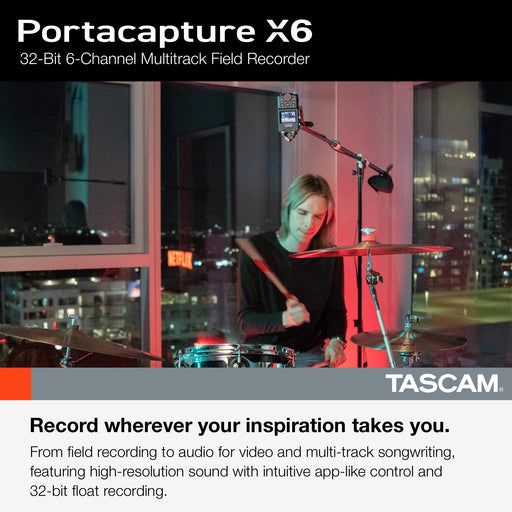 Tascam PORTACAPTURE X6 6-Track Multitrack Audio Recorder with 32-bit Float, 96kHz, XY Microphones & 2.4" Touchscreen (Black) - New