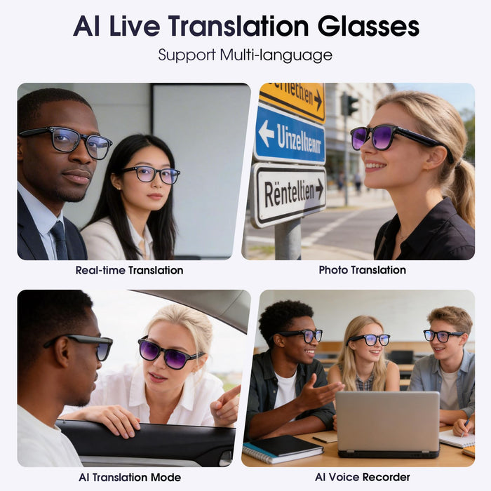 Amwentu A2 AI Smart Glasses with Voice Assistant, 4K 8MP Camera Recording, 144-Language Real-Time Translator, Bluetooth Audio, 10-Hour Battery, IP65 Sweat-Resistant (Lacquer Black) - New