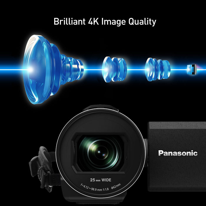 Panasonic VX3 4K Camcorder, Lightweight Video Camera with 24x Zoom, F1.8 Lens, 5-Axis HYBRID O.I.S+ (Black) - New