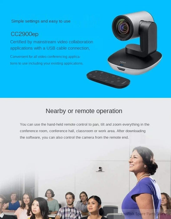 Logitech PTZ Pro 2 Video Conferencing Camera CC2900E Full HD 1080p 30fps USB Webcam with Remote (960-001185) - Used (Like New)