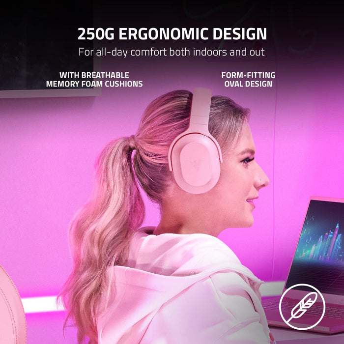 Razer Barracuda X Wireless Gaming Headset with 40mm Drivers, 50Hr Battery, Bluetooth & 2.4GHz, Multi-Platform (Quartz Pink) - New