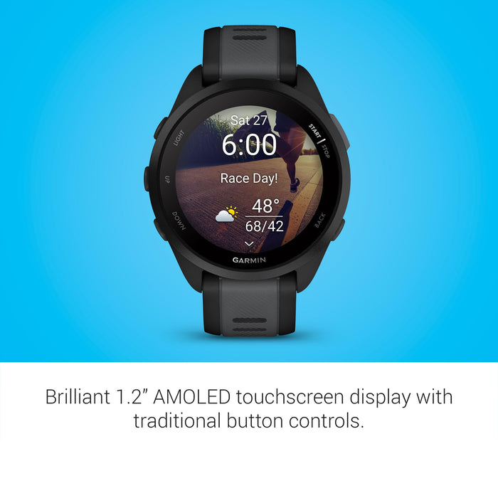 Garmin Forerunner 165 Music GPS Running Smartwatch with AMOLED Touchscreen, 11-Day Battery Life, Heart Rate Monitor & Training Plans (Black) - New