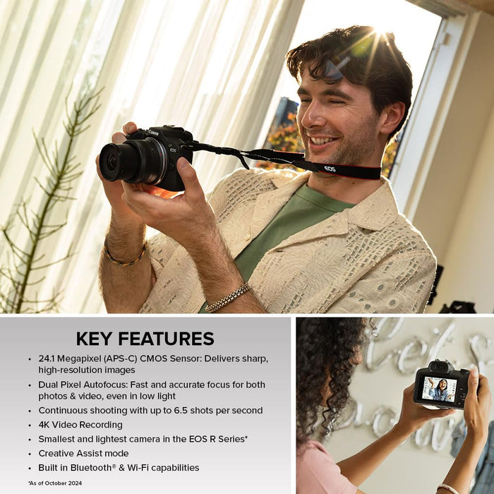 Canon EOS R100 Mirrorless Camera Kit with RF-S18-45mm f/4.5-6.3 IS STM Lens, 24.1MP APS-C Sensor, 4K Video Recording (Black) - New