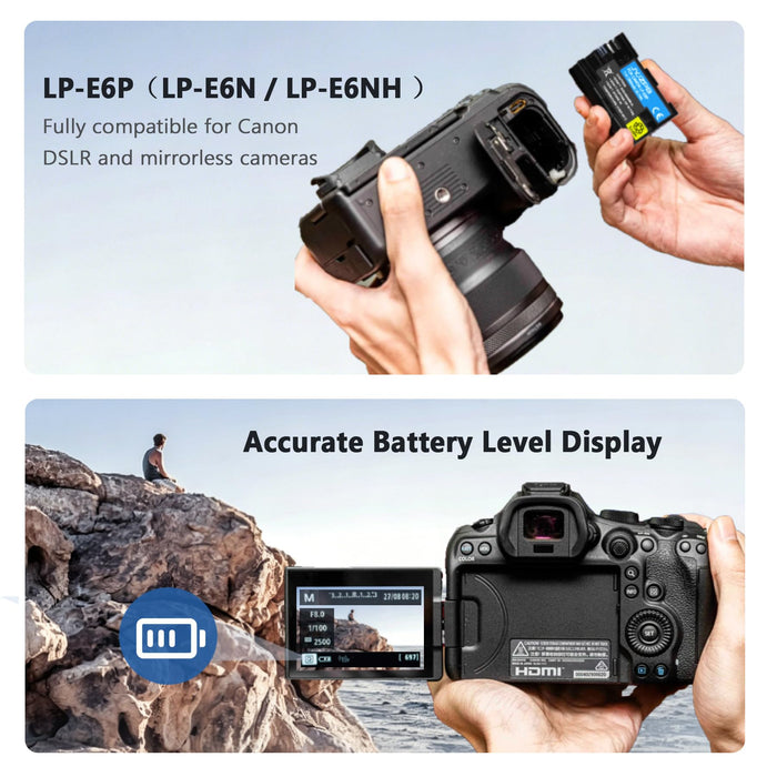 JYJZPB LP-E6P Rechargeable Lithium-Ion Camera Battery Pack 2300mAh for Canon EOS R5 Mark II R6 5D 6D 7D 60D 70D 80D 90D (Black) - New