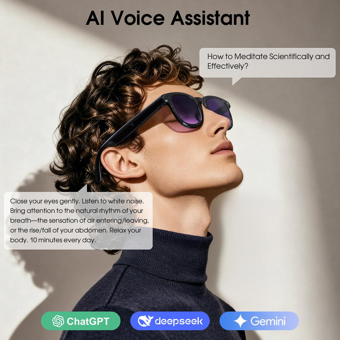 Amwentu A2 AI Smart Glasses with Voice Assistant, 4K 8MP Camera Recording, 144-Language Real-Time Translator, Bluetooth Audio, 10-Hour Battery, IP65 Sweat-Resistant (Lacquer Black) - New