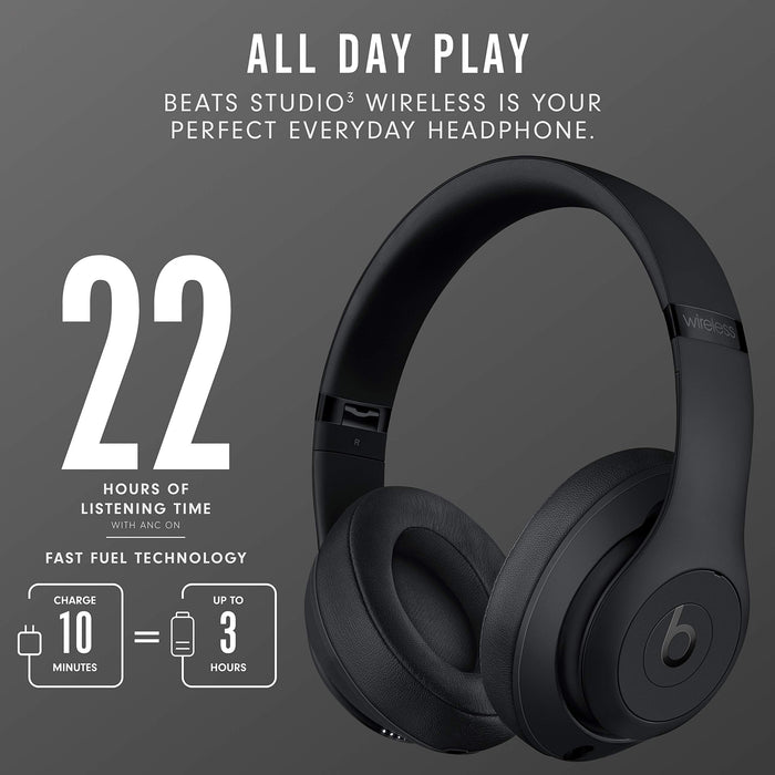 Beats Studio 3 MX3X2LL/A Wireless Over-Ear Noise Cancelling Headphones with W1 Chip, 22-Hour Battery, iOS & Android Compatible (Matte Black) - New