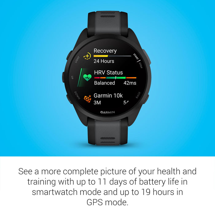 Garmin Forerunner 165 Music GPS Running Smartwatch with AMOLED Touchscreen, 11-Day Battery Life, Heart Rate Monitor & Training Plans (Black) - New