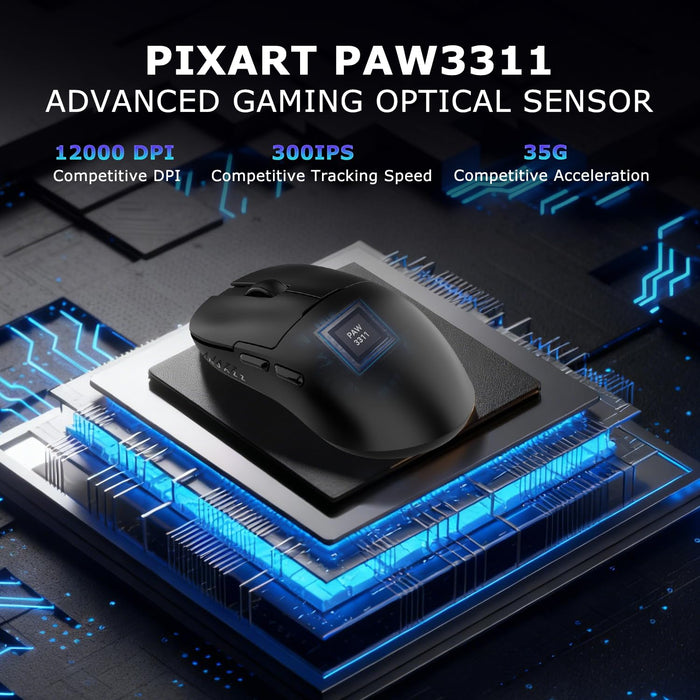 Ajazz AJ159P MC Dual-Mode Wireless Bluetooth + Wired Ergonomic Gaming Mouse 56g Lightweight 12000 DPI PAW3311 Sensor USB-C Rechargeable with Magnetic Charging Dock 6 Programmable Buttons (White) - New