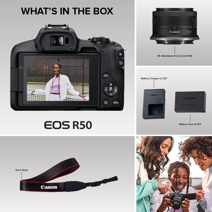 Canon EOS R50 Mirrorless Camera Dual Lens Kit 24.2MP APS-C Sensor 4K Video RF-Mount 18-45mm 55-210mm (White) - New