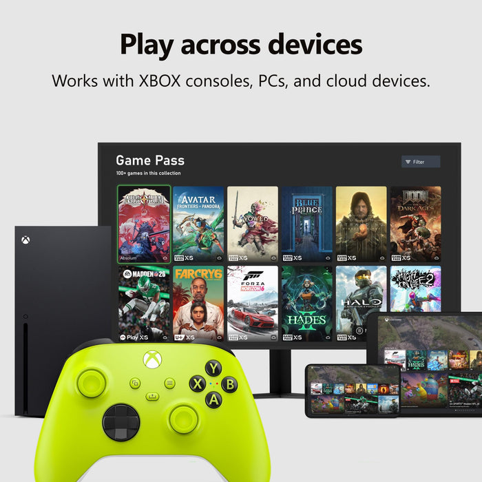 Microsoft Xbox QAU-00021 Wireless Controller with 40-Hour Battery, Bluetooth & USB-C for Series X|S, PC, Mobile (Electric Volt) - New