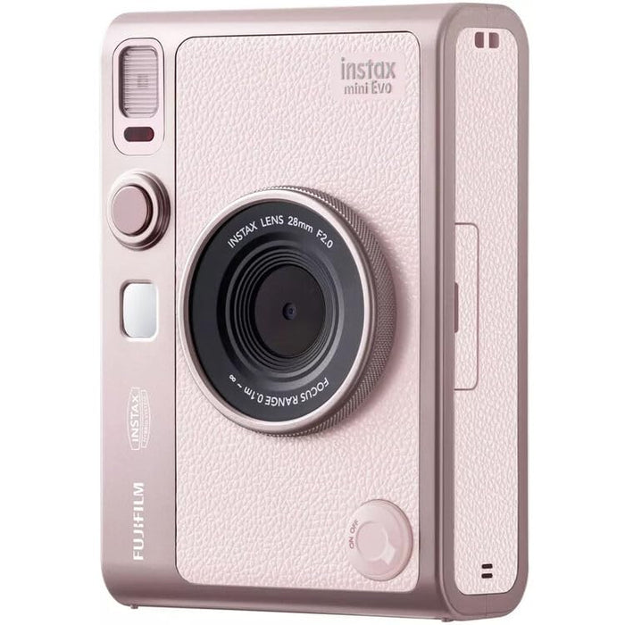 Fujifilm Instax Mini Evo Hybrid Instant Film Camera 28mm f/2 Lens 3.0-Inch LCD 100 Effect Combinations Bundle with 40 Prints & 32GB Card (Gentle Rose) - New